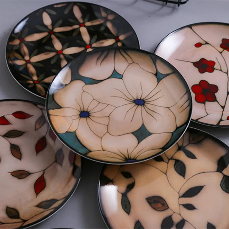 Цветочный круглый керамический обеденный тарелка ручная роспись Глазурованный