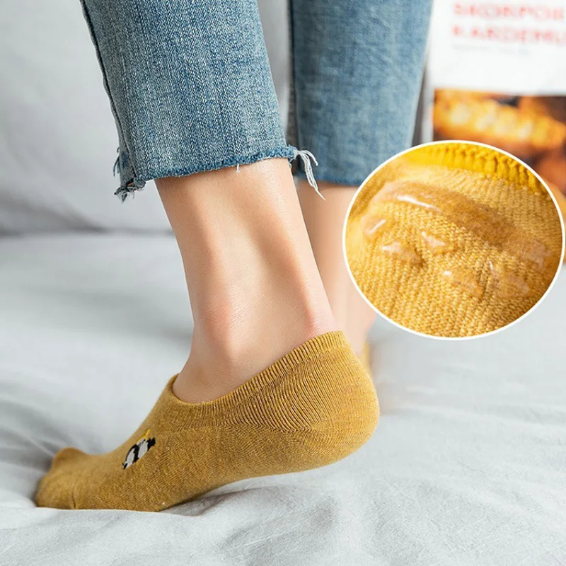 Женские Простые хлопковые носки с вышивкой милые носки-башмачки животными
