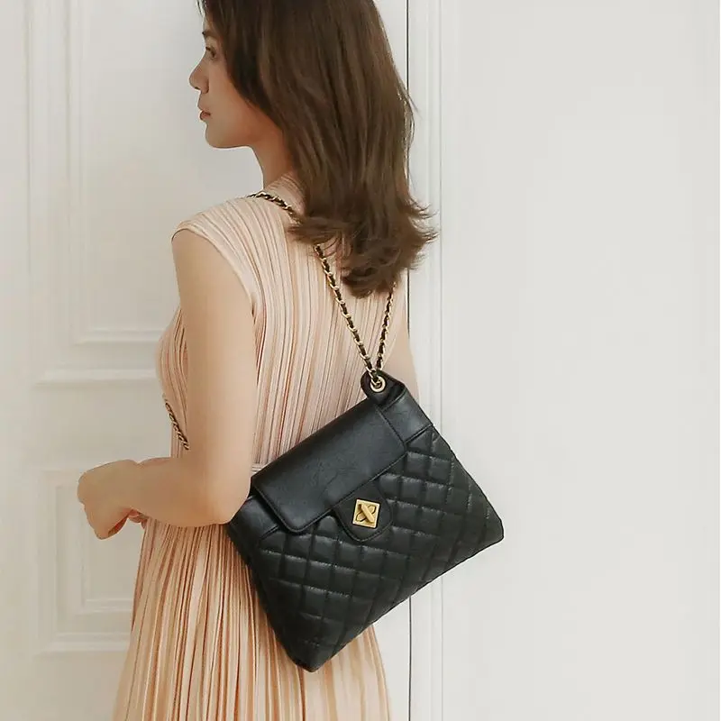 Модная женская сумка WOONAM тоут из натуральной телячьей кожи с цепочкой и ремешком
