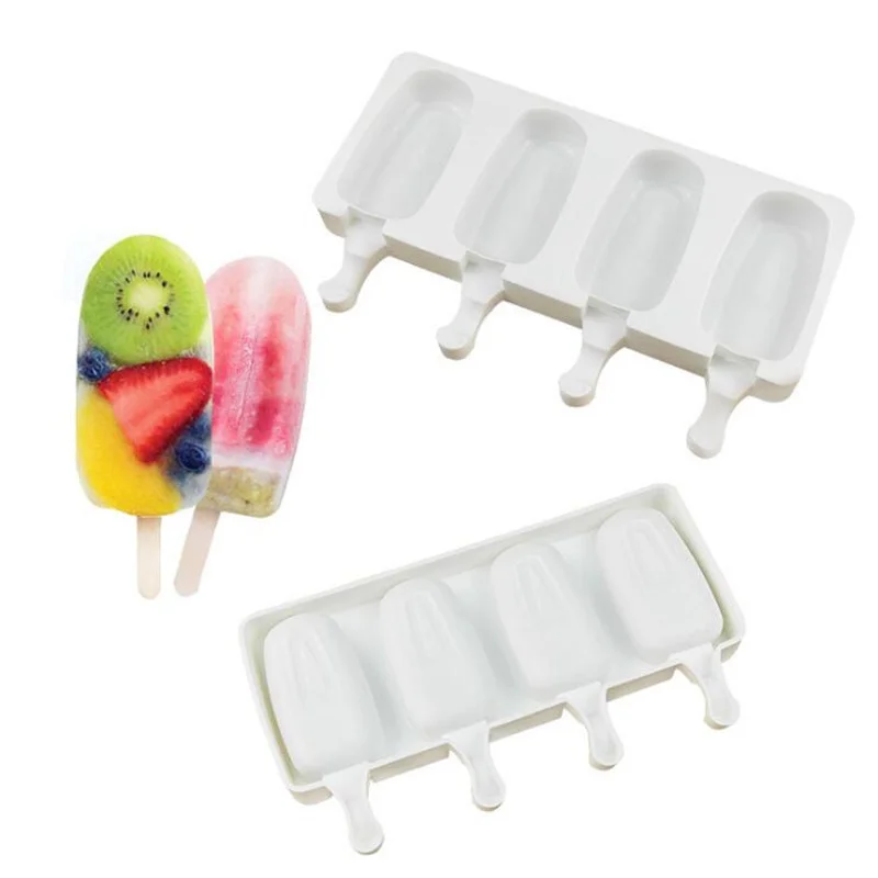 

4 Cells Ice Cream Makers Silicone Molds Popsicle Mould DIY Homemade Dessert Freezer Fruit Juice Ice Pop Mould With Free Sticks