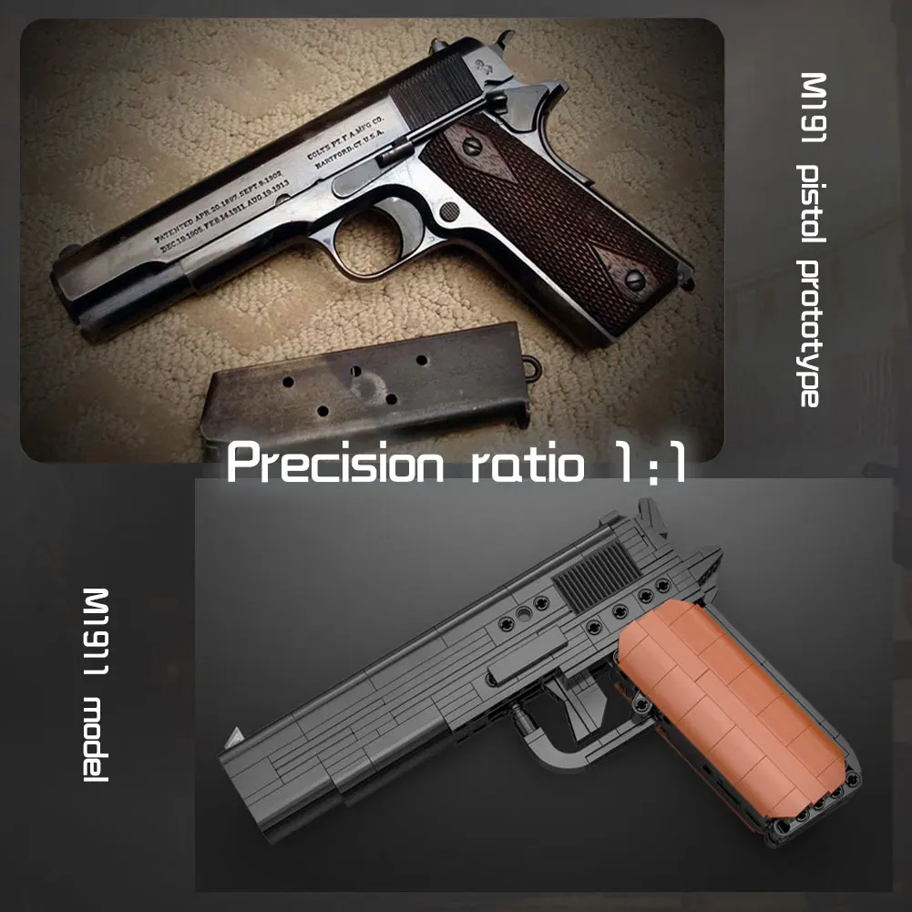 

BZDA WW2 Series M1911 Pistol Assembled Building Blocks Toy Gun Can Launch Children's Toy For Friends Birthday Gifts 332PCS