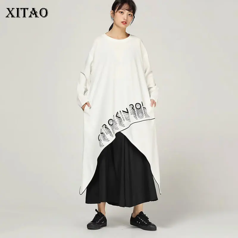 Женское Асимметричное Платье с принтом букв XITAO корейское модное элегантное