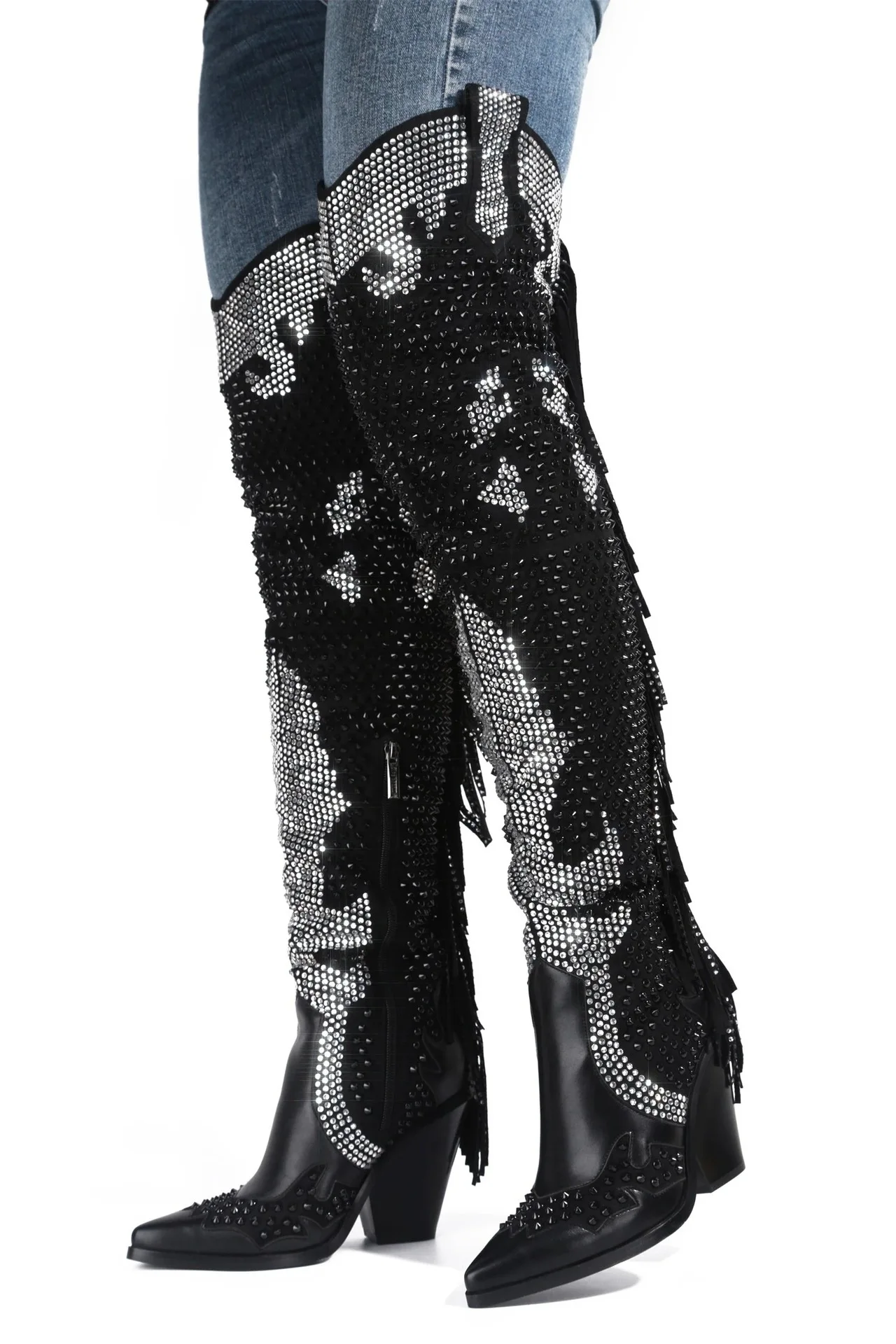 

Big size fashion sexy hot drill thick heel winter boots