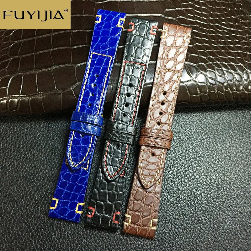 

FUYIJIA Custom 20MM 22MM Watchbands Handmade Men Strap American Crocodile Leather Belt Genuine Alligator Watch Band Waterproof