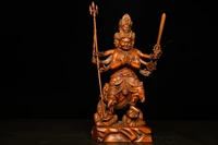 8 china collection old boxwood three heads six arms mahakala buddha statue amitabha buddha statue god of war mahakala