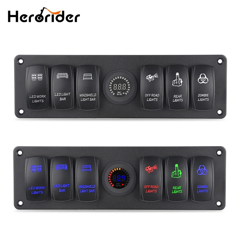 

6 Gang 12v/24v Rocker Switch for Car Marine Boat Circuit Breakers Voltmeter LED Light Rocker Switch Panel Circuit