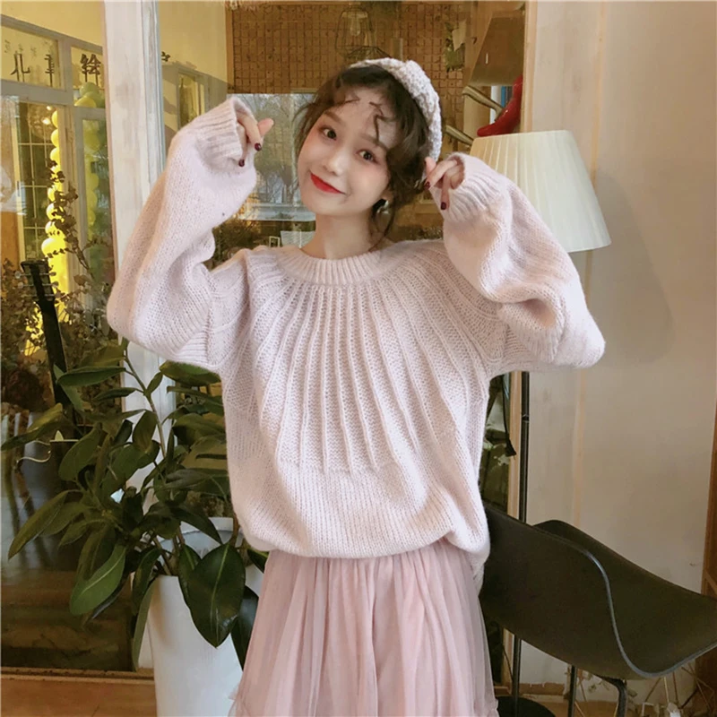 Женский свободный свитер с рукавами-фонариками спереди и сзади бантом женская