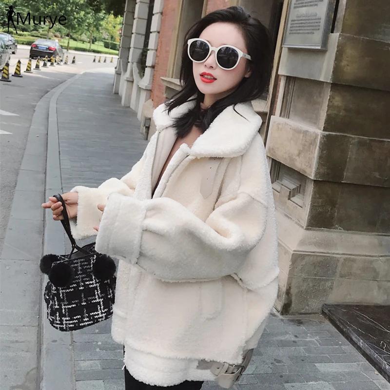 

Winter Coat Women parka Sheepskin Woolen Lamb Jacket 2019 Oversize Furry Thicken Warm Fashion Casual Outerwear Women Clothing