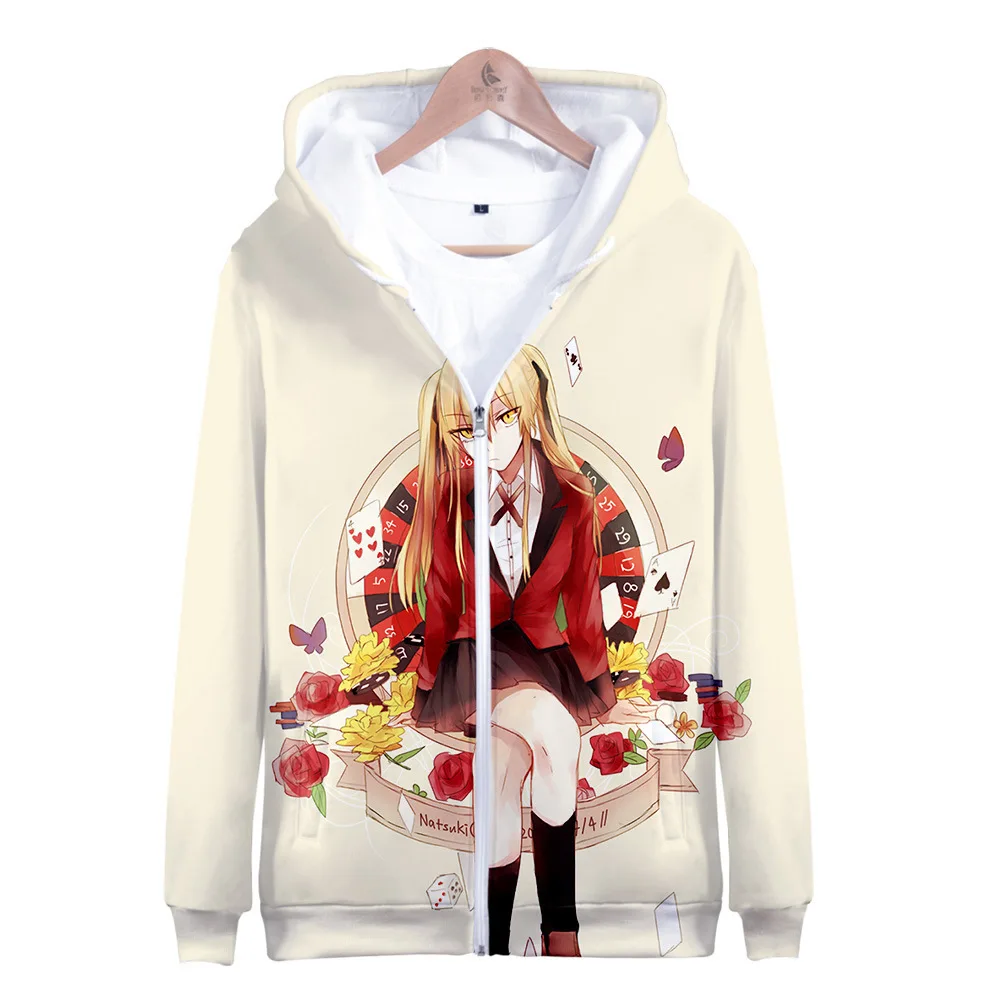 

2020 Kakegurui Cosplay 3D Printed Zipper Hoodies Men/Women Fashion Long Sleeve Hooded Sweatshirt Hot Sale Streetwear