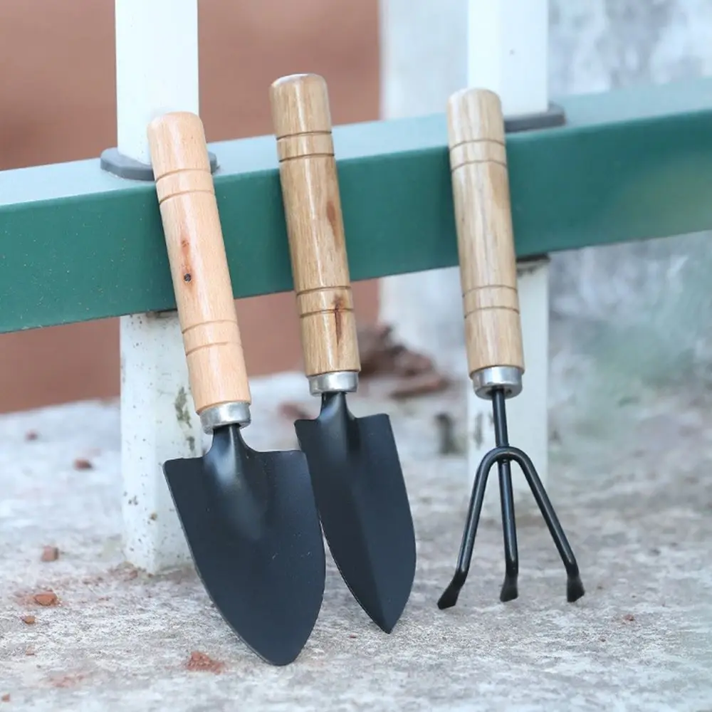 

3 Pcs/Set Mini Wooden Handle Garden Shovel Rake Spade Bonsai Tools Kit For Farm Garden Flowers Potted Plant
