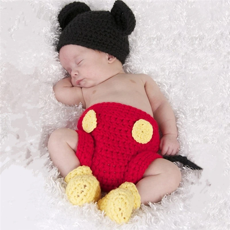 

40JC 3Pcs/set Newborn Baby Girls Boys Crochet Knit Costume Photography Prop Outfits