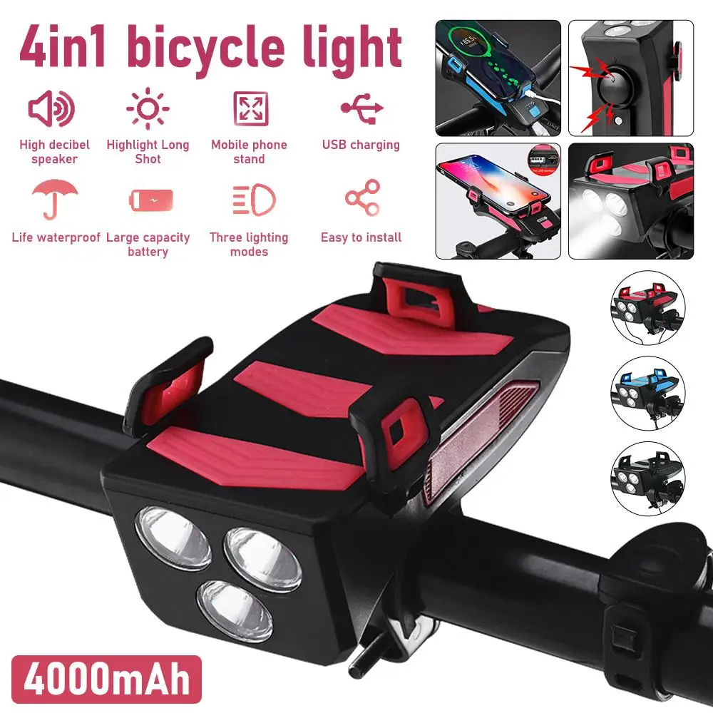 

4000mAh Power Bank Bike Flashlight Multifunction Bike Light Bike Horn Phone Holder Bike Front Light Bicycle Accessories