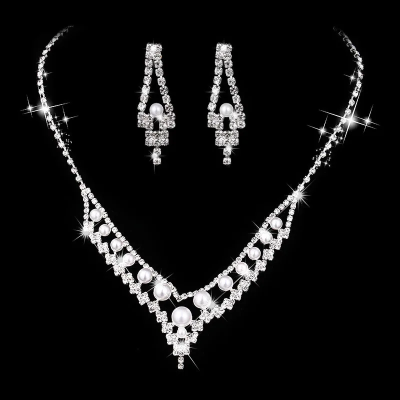

GU202 Sweet and Cute Bridal Jewelry Set Pearl Rhinestone Wedding Set Accessories Necklace