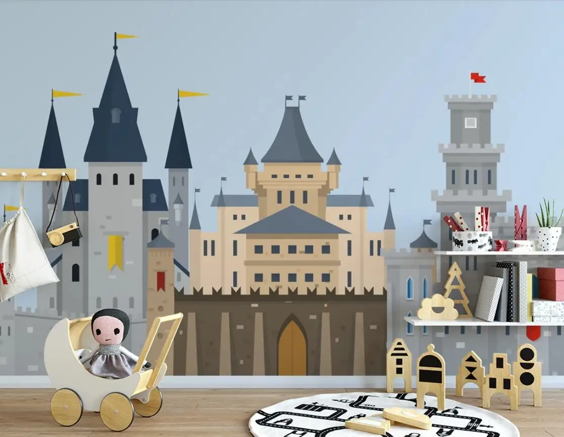 Картонные обои в виде замка 3d для детской комнаты темно синий фон домашний декор