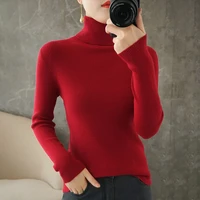 2021 autumn winter new womens sweater wool knit high collar thick and warm long sleeved slim fit casual all match xl xxl