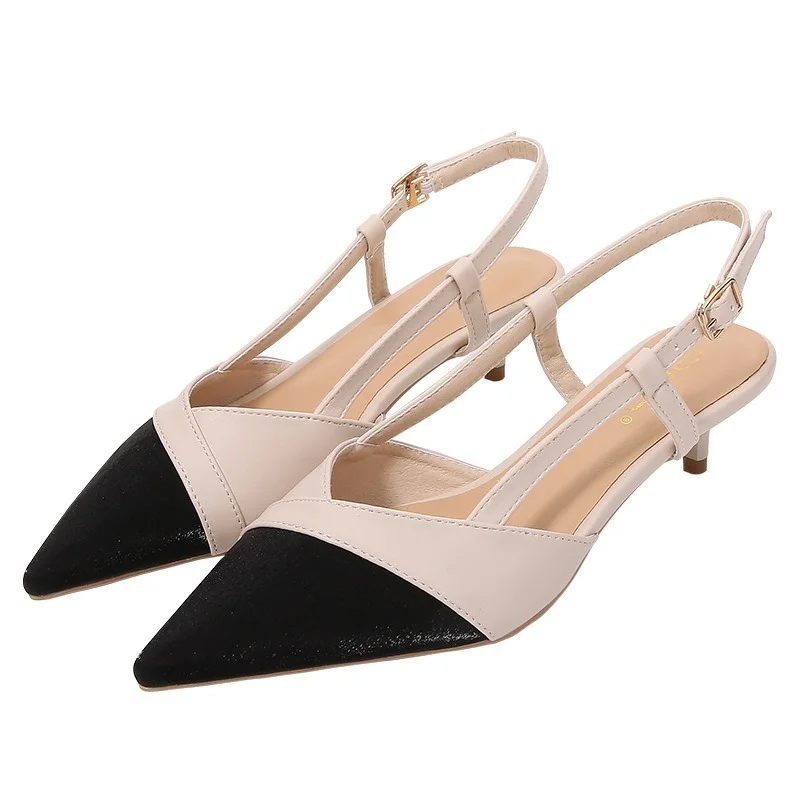 

2021 New Summer Sandals Women's Single Shoes Shallow Mouth Simple Mid-heel Pointed Toe Fashion Women's Shoes High Heel Sandals
