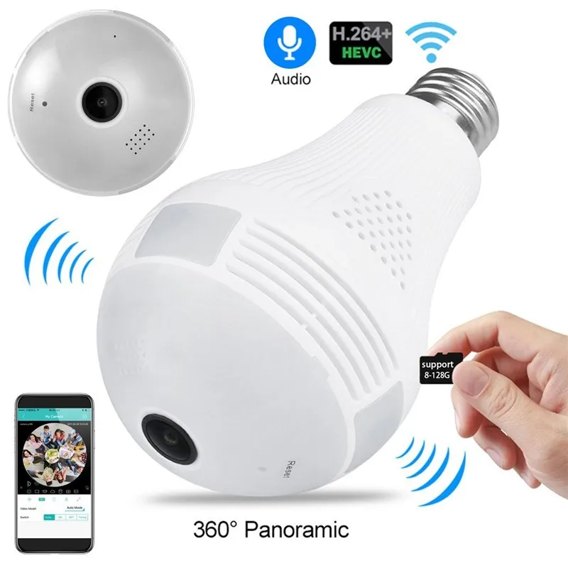 

Bulb Lamp Wifi Camera With Audio 1080P HD 360 Degree Indoor FishEye Wireless Home Camera Night Vision Support 128GB For phone PC