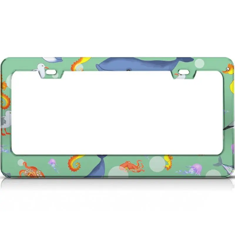 

Рамка для номерного знака Peceeta «Рыбки под морем», 2 отверстия, 1 рамка, матовая алюминиевая огранка, инкрустированная, стандартная, белая, 16x31 ...