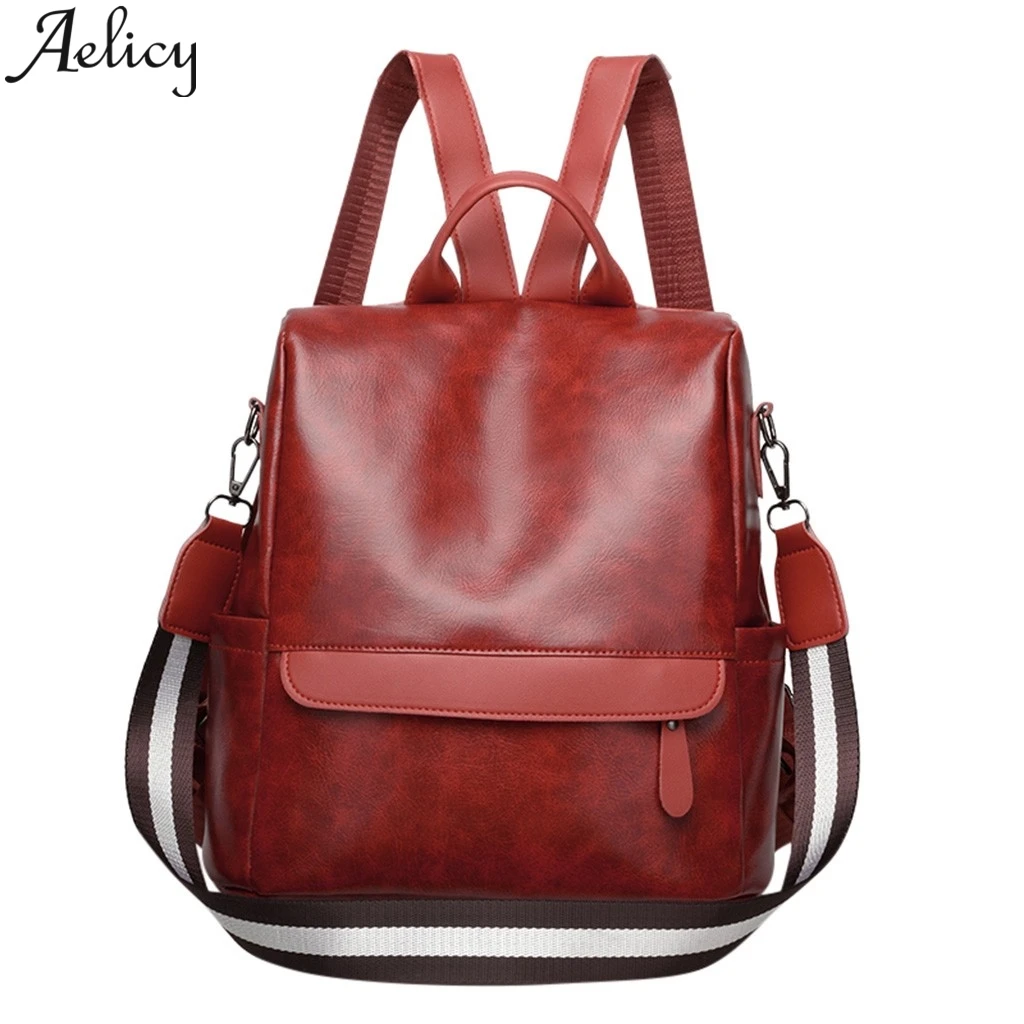 Женский кожаный рюкзак Aelicy модный однотонный водонепроницаемый на плечо для