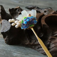 handcrafted cloisonne hair pins natural pearls wedding hair accessories hairgrip vintage barrette saitama hair jewelry