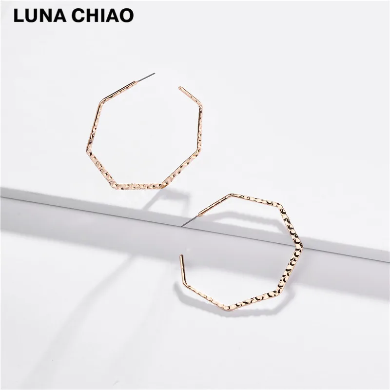 LUNA CHIAO, модные ювелирные изделия, медные серьги-кольца, геометрические шестигранные большие серьги-обручи для женщин, Шикарные аксессуары - Окраска металла: gold