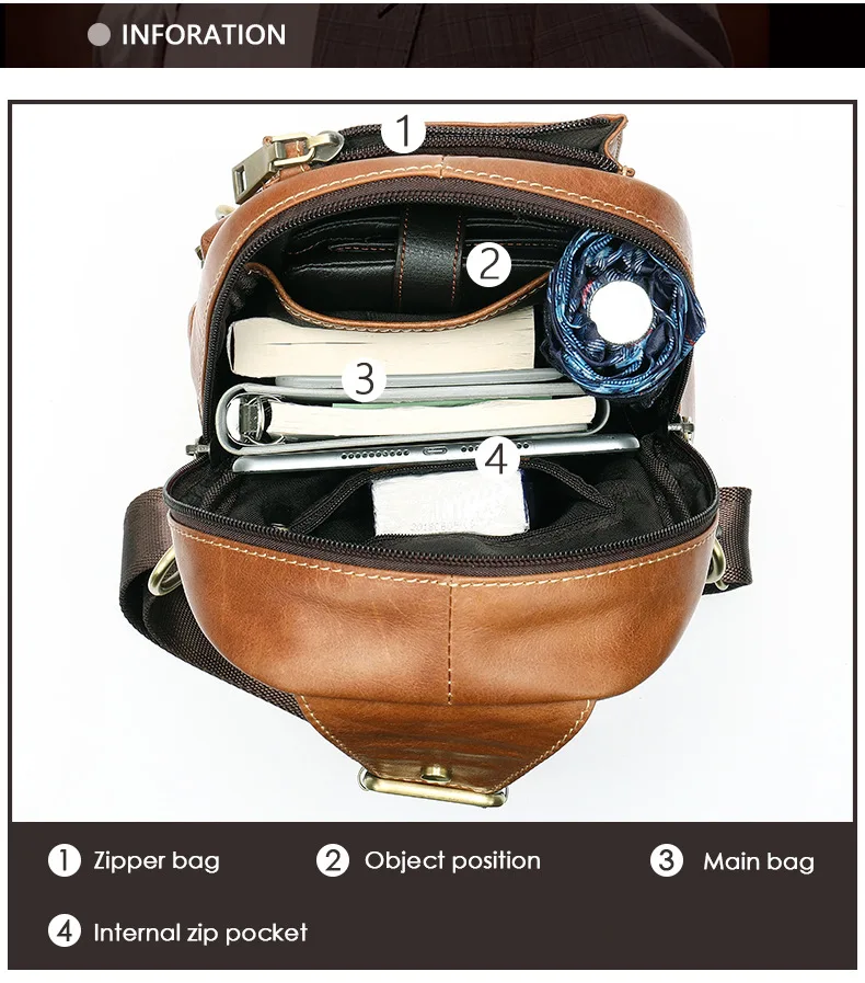 Luufan Мужская нагрудная сумка из натуральной кожи мягкая воловья кожа на одно