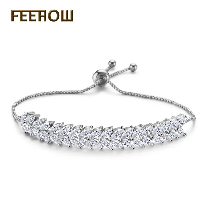 FEEHOW, новая мода, кубический цирконий, ювелирное изделие, Милый лист, шарм, CZ Кристалл, женские браслеты, браслеты для женщин, FWBP1009