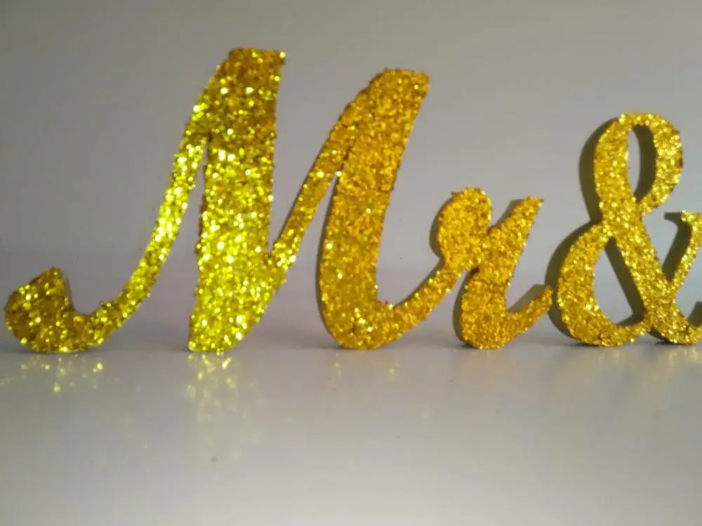 Mr & Mrs Золотой Блестящий Свадебный знак украшение для свадебного стола отдельно