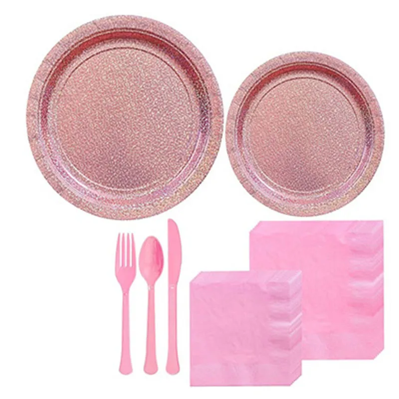 Лазерные Горячие золотые розовые синие бумажные тарелки для украшения дня