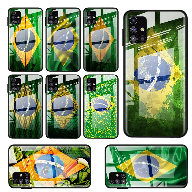 

Tempered Glass Cover Brazil Brazilian flags For Samsung Galaxy S21 Ultra Plus 5G M51 M31 M21 Shockproof Shell Phone Case
