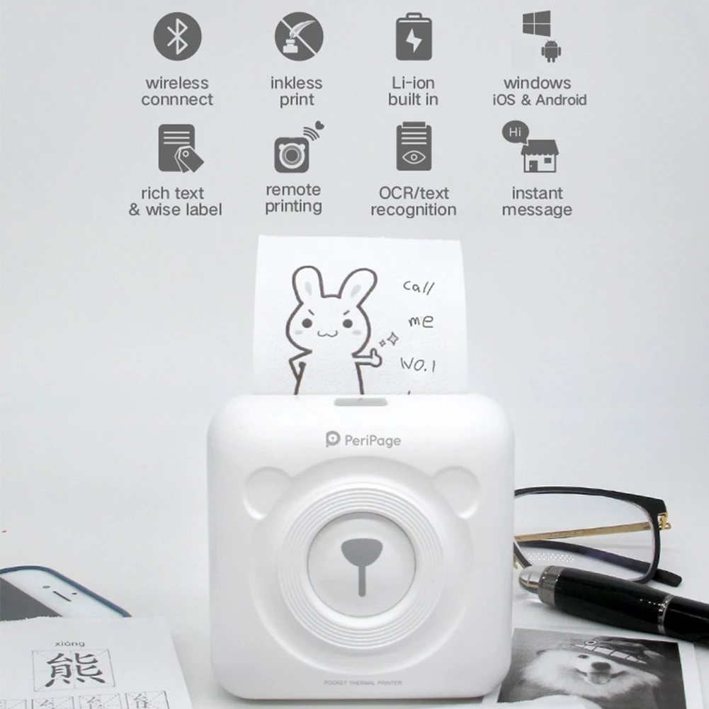 

Portable Thermal Bluetooth Printer Mini Pocket Photo Pictures Printer For Mobile Phone iOS Android For Kids Gift Party Supplies