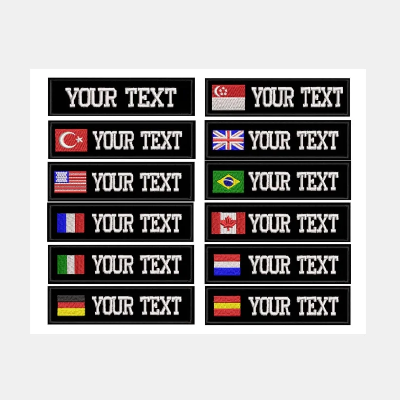 

Custom name cloth stickers embroidered with the national flag, personalized, military, outdoor, 2 packs, black background