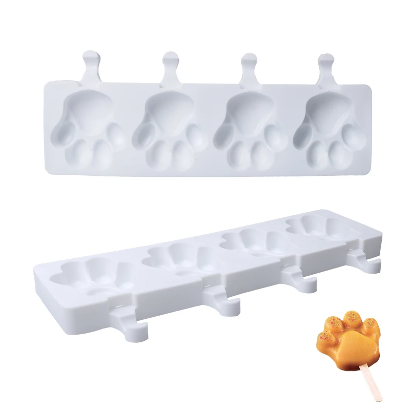 

4 Cavity Bear Paw Shape Ice Cream Silicone Mold DIY Juice Popsicle Mould Chocolate Dessert Decorating Tray Making Tools
