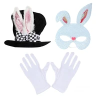 adult easter bunny costume set plush rabbit ears top hat sequins eye mask white gloves cosplay accessories stage halloween c6ud