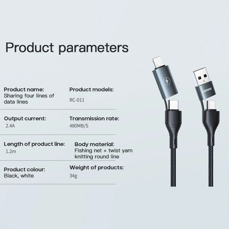 

4 In 1 PD 60W USB C To USB Type C Cable Fast Charging Charger Data Cord For IPhone 12 Pro Max Huawei Xiaomi Redmi Samsung