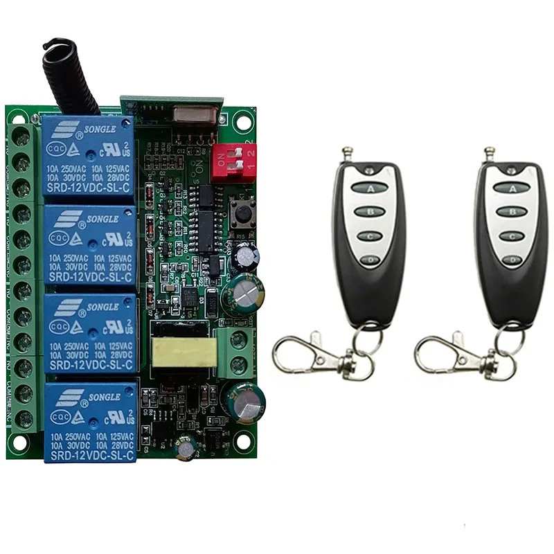 

Universal garage remote AC 220V 4CH Wireless RF Remote Control Light Switch Relay Output Radio Receiver Module +Transmitter