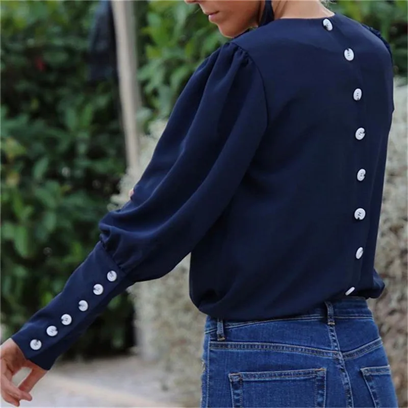 

V-Neck Women Blouse Shirts Puff Sleeve Button White Blouse Spring Autumn Lady Shirt Top Female Office Streetwear Blouse Tops