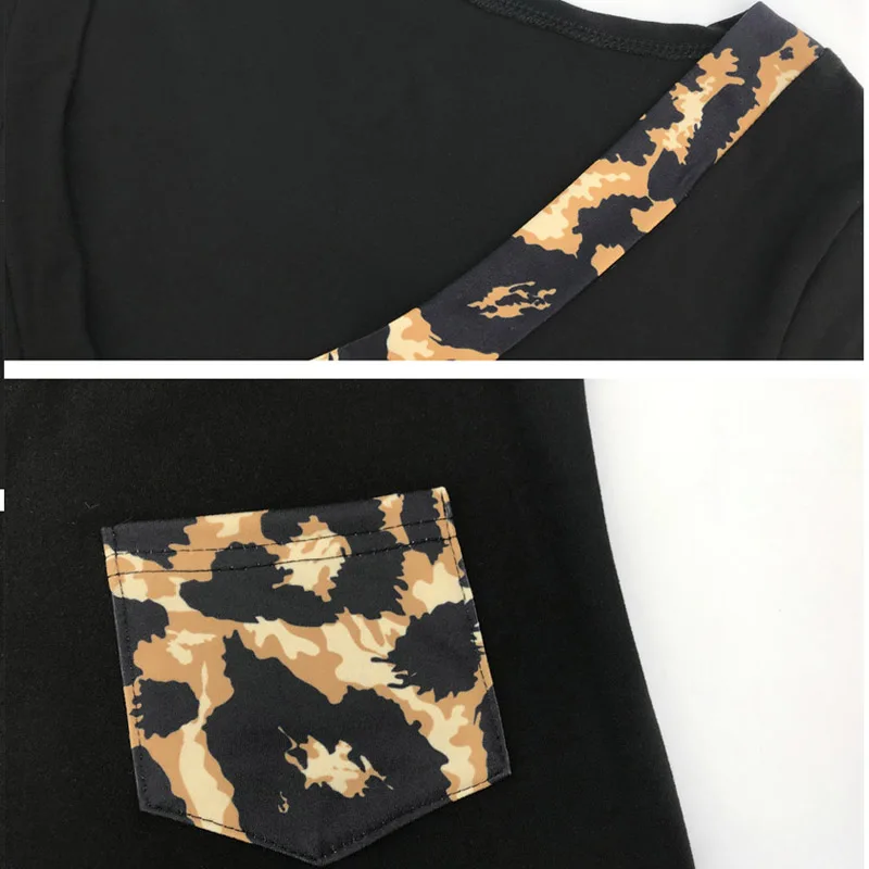 

2021 Women Summer T-Shirts Casual Loose Color Matching Design Pockets Decor V-Neck Short Sleeve Leopard Print Slim Pullovers Top
