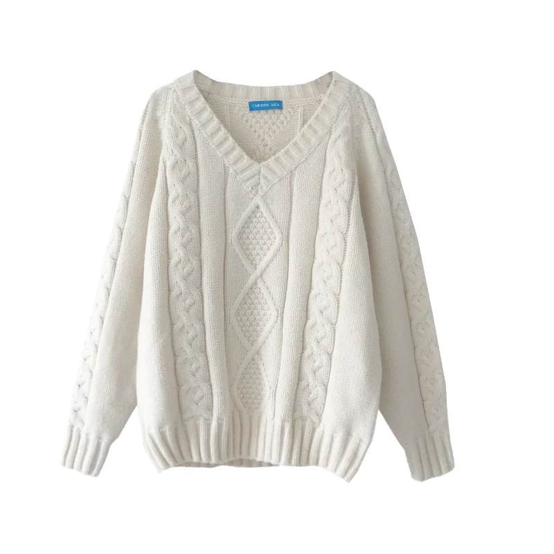 

Control to film the super good quality heavy twist restoring ancient ways v-neck sweater qiu dong Han Guoling show thin coat