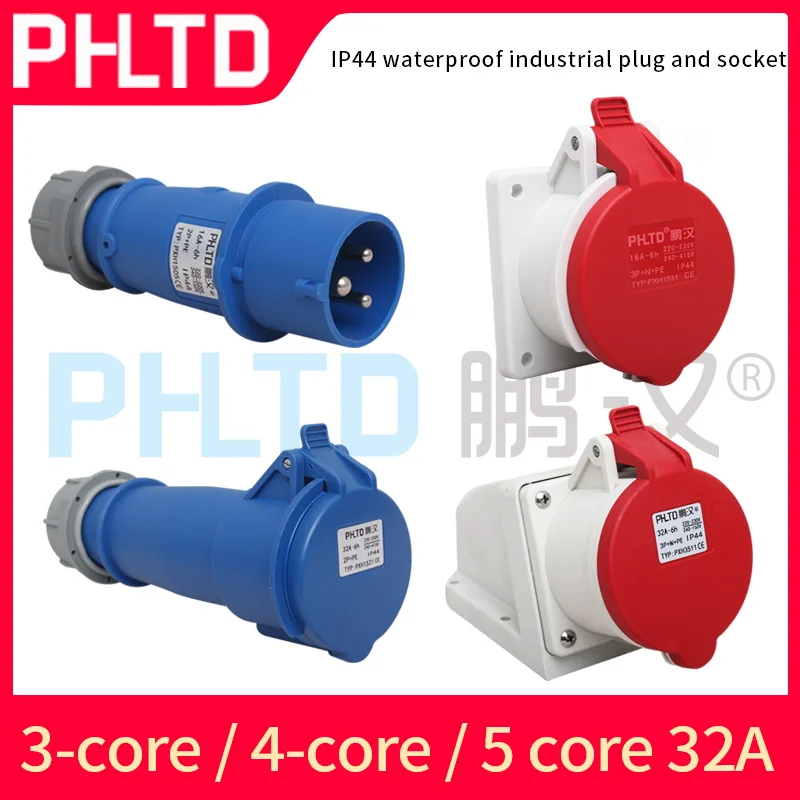 Промышленный разъем и 3 ядра 4 5 отверстий 32A IP44 Водонепроницаемый