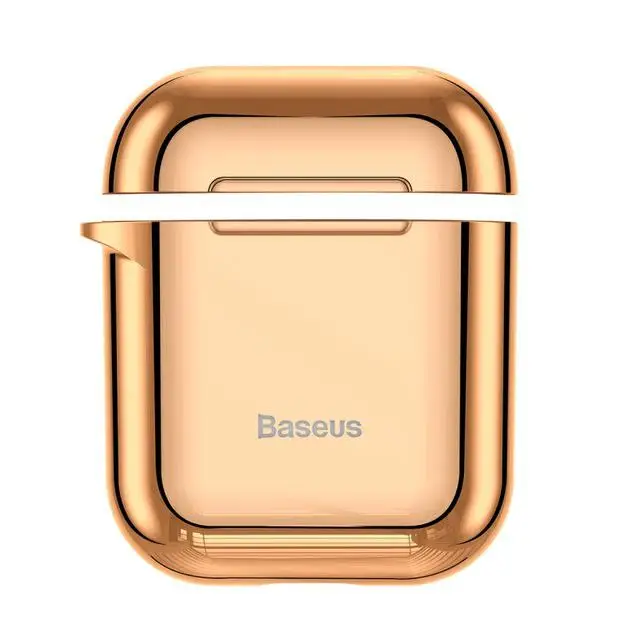 Чехол Baseus с глянцевым блестящим покрытием для AirPods 2 1, портативные наушники, защитная крышка для Air Pods, с крючками для защиты от потери - Цвет: Золотой