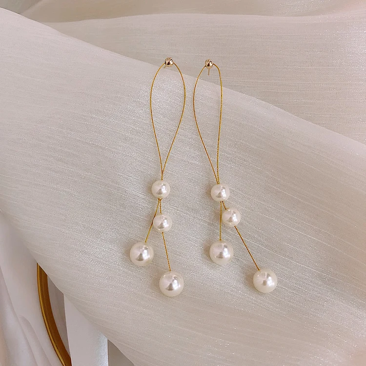 

SJDI-353 Korea Temperament Fashion Simple Pearl Long Tassel Dangle Earrings for Women Girls Daily Party Jewelry