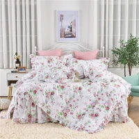 korean floral ruffles skirt style bedding set princess for girl pure cotton ropa de cama couvre lit pillow sham duvet cover set