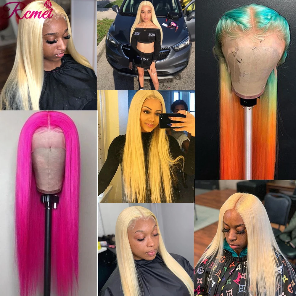 38 40 613 Blonde HD Lace Front Human Hair Wigs Brazilian Straight Transparent Frontal Wig Perruque Cheveux Humain 150% | Шиньоны и