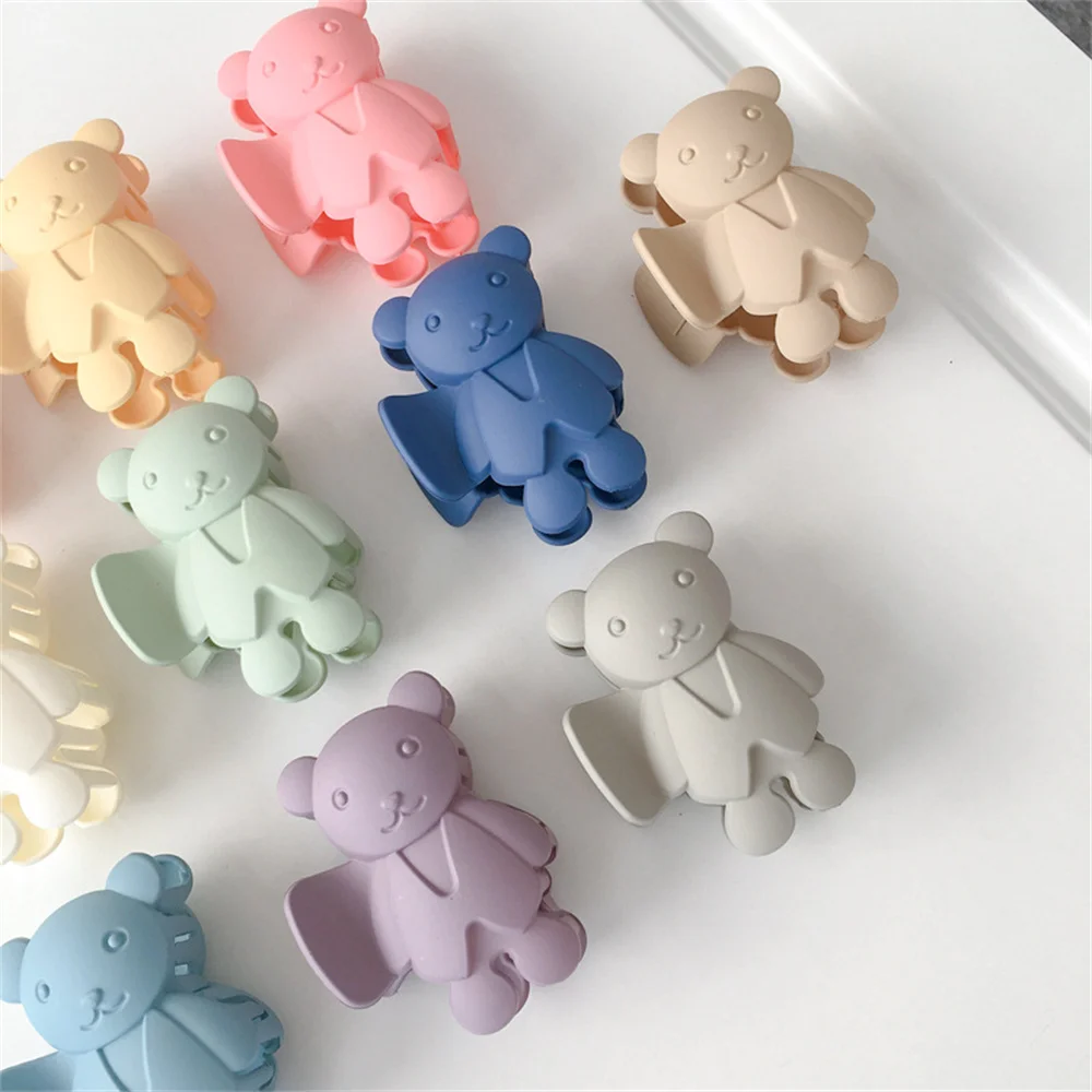 

Frosted Bear Hair Claws Bath Clip Ponytail Holder Hairpins 2021 Cute Candy Color Frosted Bear Hair Claws Girls Hair Accessories