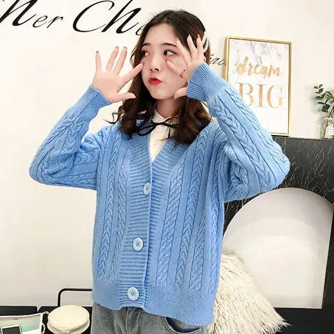 Женский трикотажный кардиган с V-образным вырезом и длинным рукавом |