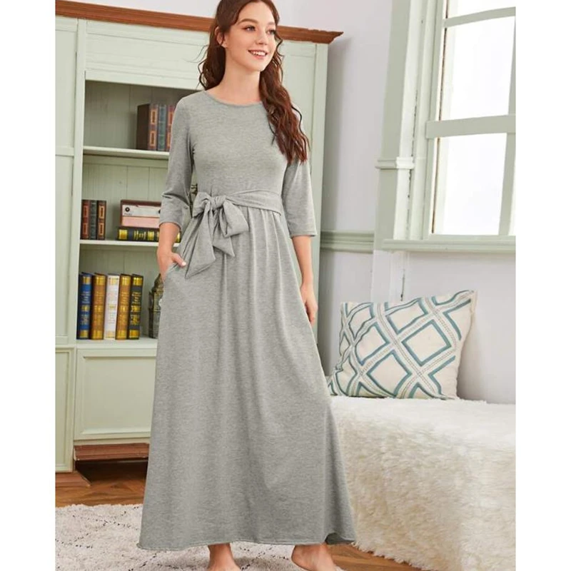 Пижама осенне-зимнее платье лидер продаж Женская однотонная очень длинная