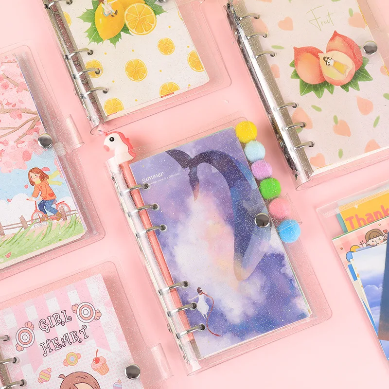 Красочная вспышка A6 ПВХ свободный лист Блокнот Журнал Канцелярский набор Kawaii