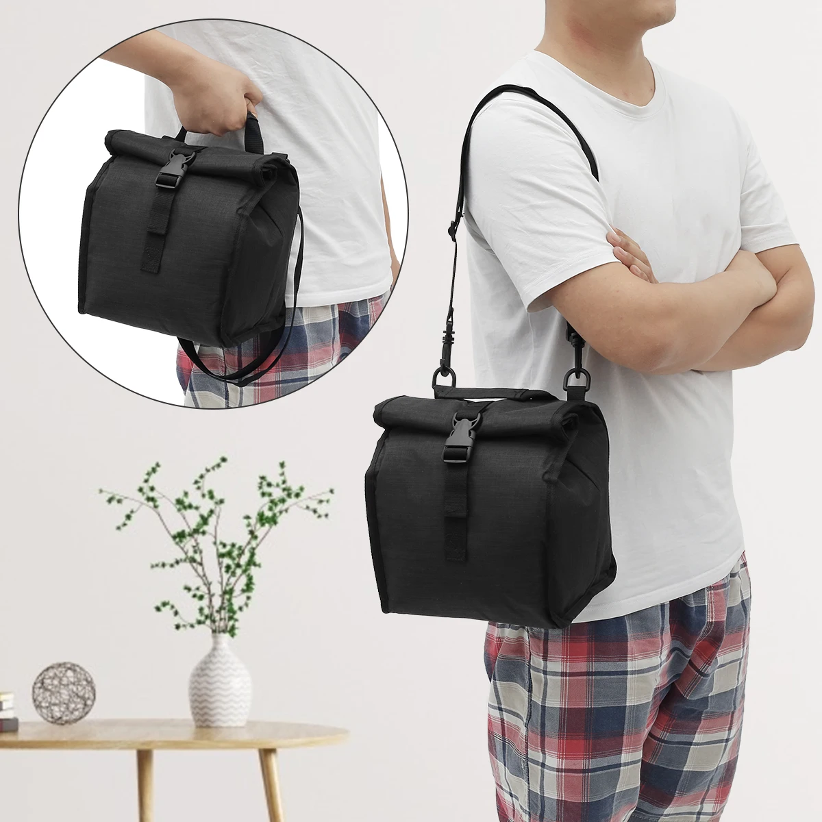 

Insulated Lunch Bag Thermal Lunch Box Folding Roll Top Cooler Bag with Adjustable Shoulder Strap Waterproof Picnic Bag Universal