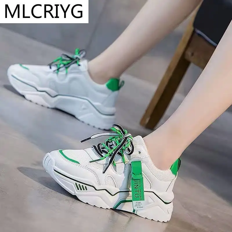 

Женские массивные кроссовки, новинка весны 2021, модная женская Вулканизированная обувь, дышащая обувь на платформе со шнуровкой, повседневн...